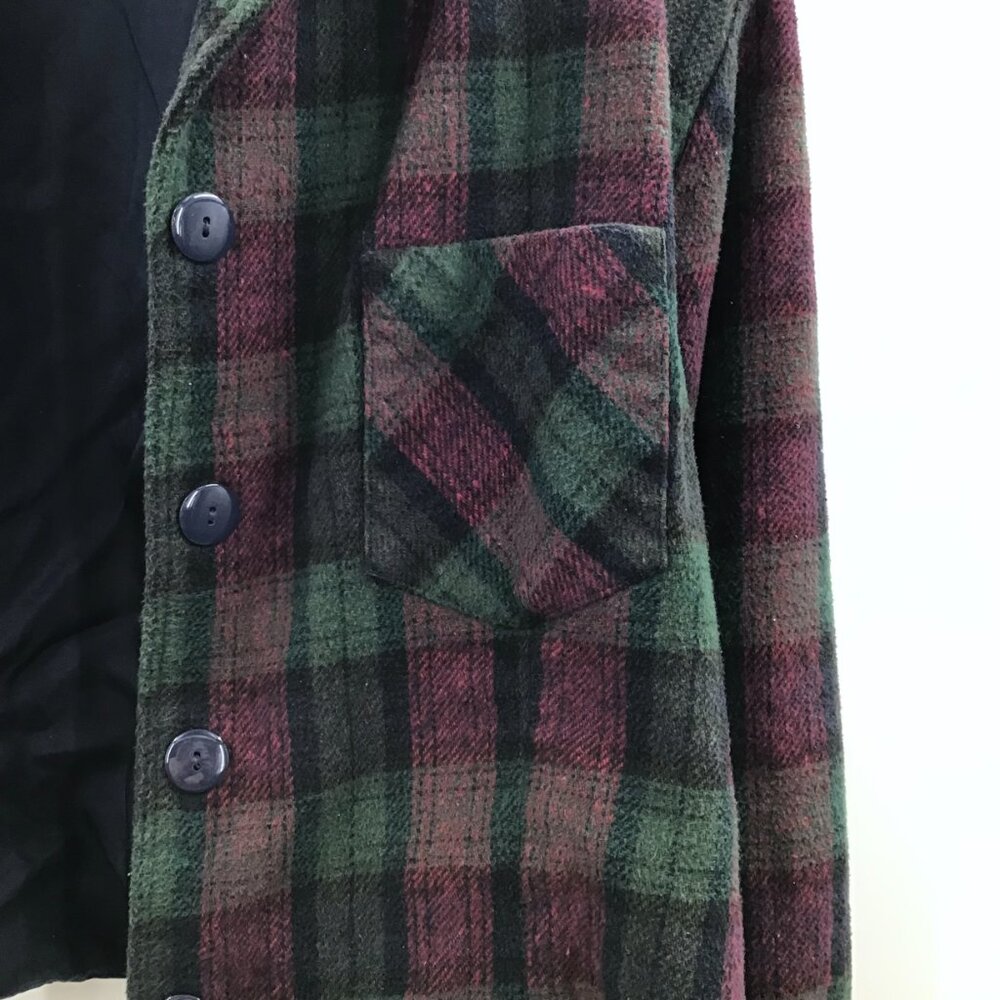 Vintage 1990s Cropped Plaid Flannel Shirt Grunge Sz 22 Long Sleeve Red Green - Picture 9 of 11